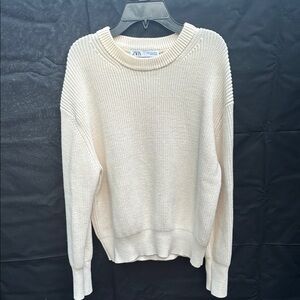 Zara Cream Ribbed Crew Neck Sweater